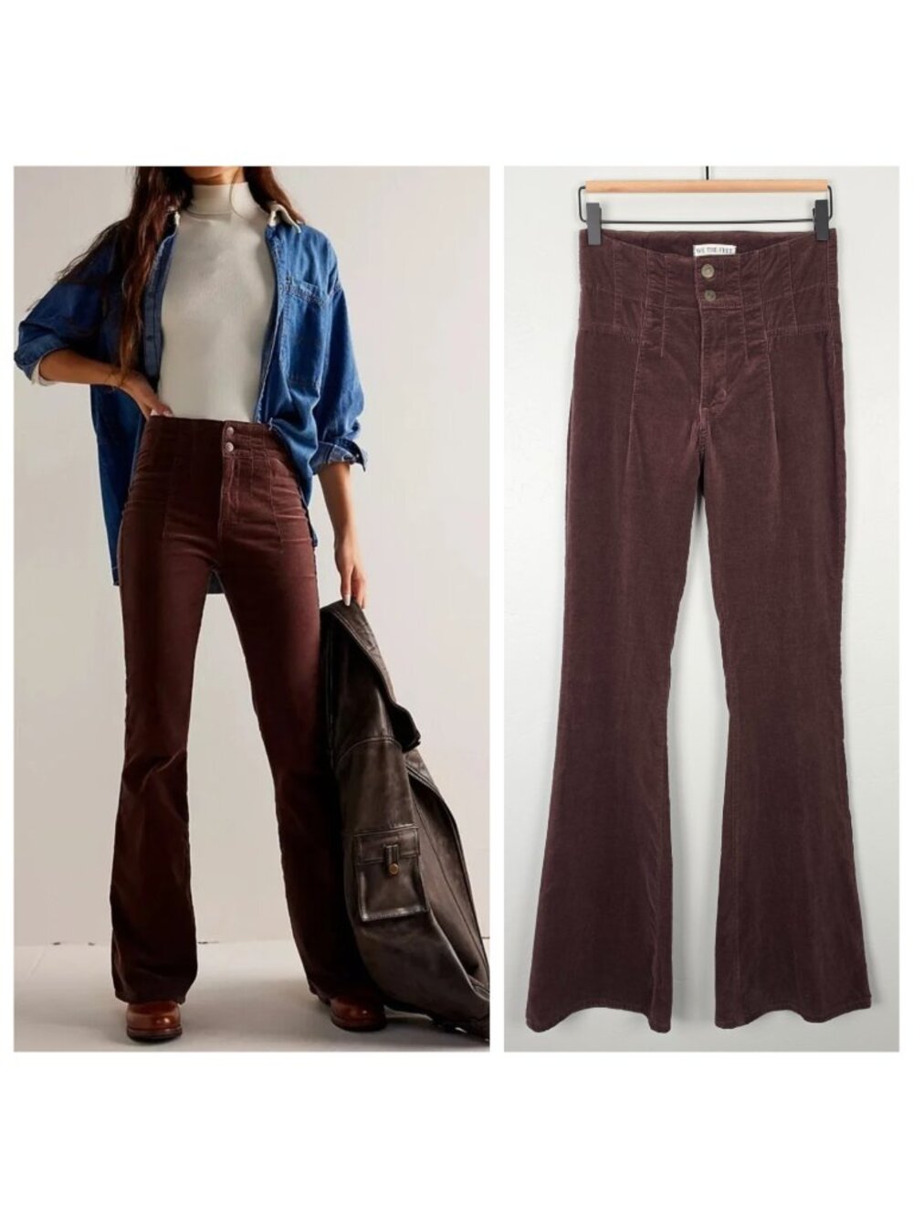 Free People We The Free Jayde Cord Flare Pants Strecth Corduroy Brown Size 26